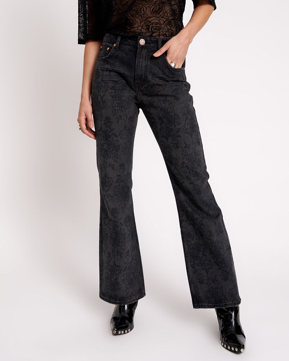 One Teaspoon Black Lace Charlie Slim High Waist Bootcut Jeans - Black Lace