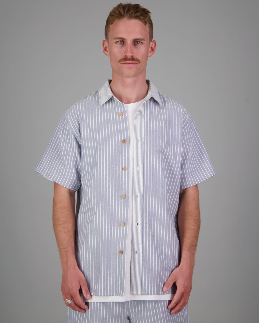 Just Another Fisherman Stripe Compass SS Shirt - Blue Stripe