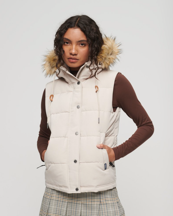 Superdry Everest Faux Fur Puffer Gilet - Chateau Grey