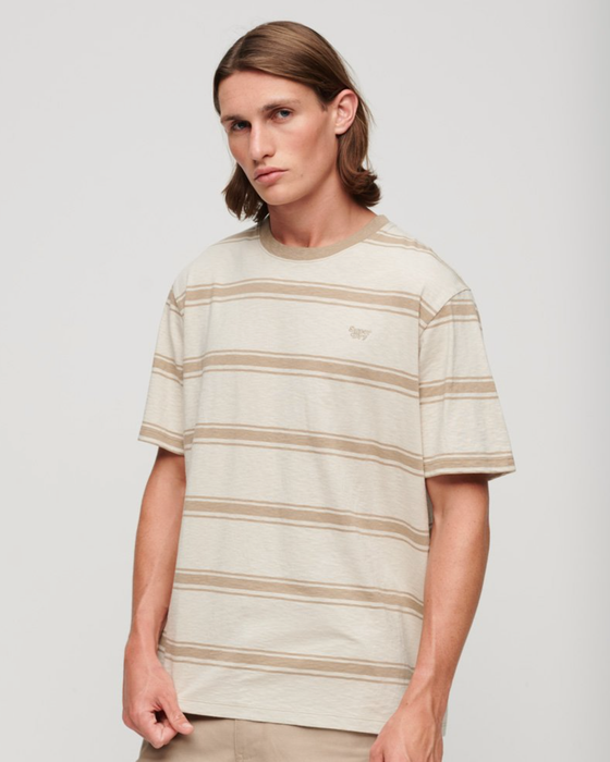 Superdry Relaxed Stripe T-Shirt - Sand Beige Stripe