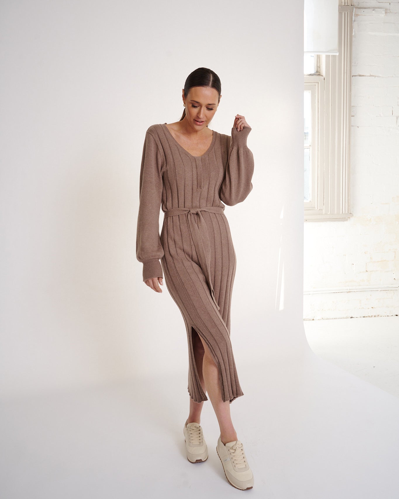 Birds Of A Feather Arabella Cotton Cashmere Dress - Taupe