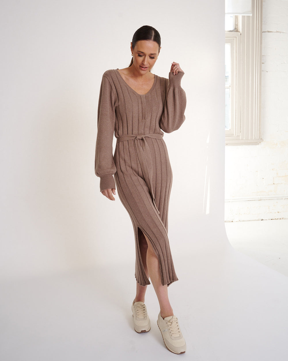 Birds Of A Feather Arabella Cotton Cashmere Dress - Taupe